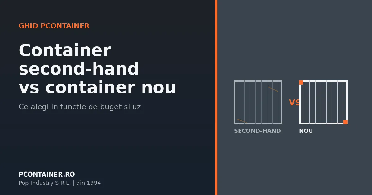 Comparație vizuală container second-hand versus container nou, ilustrație schematică PContainer