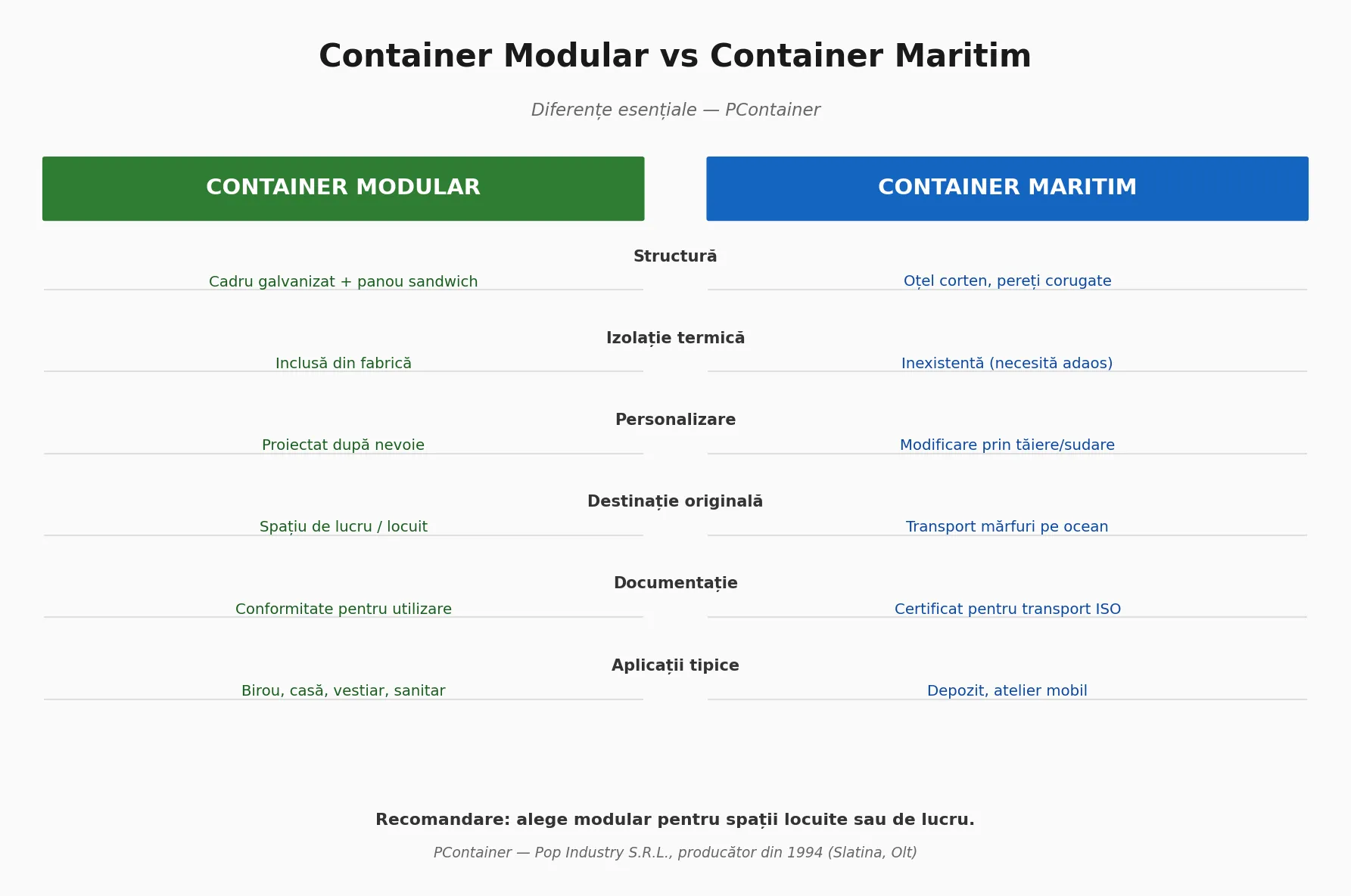 Container modular vs container maritim — diferențe esențiale (PContainer)