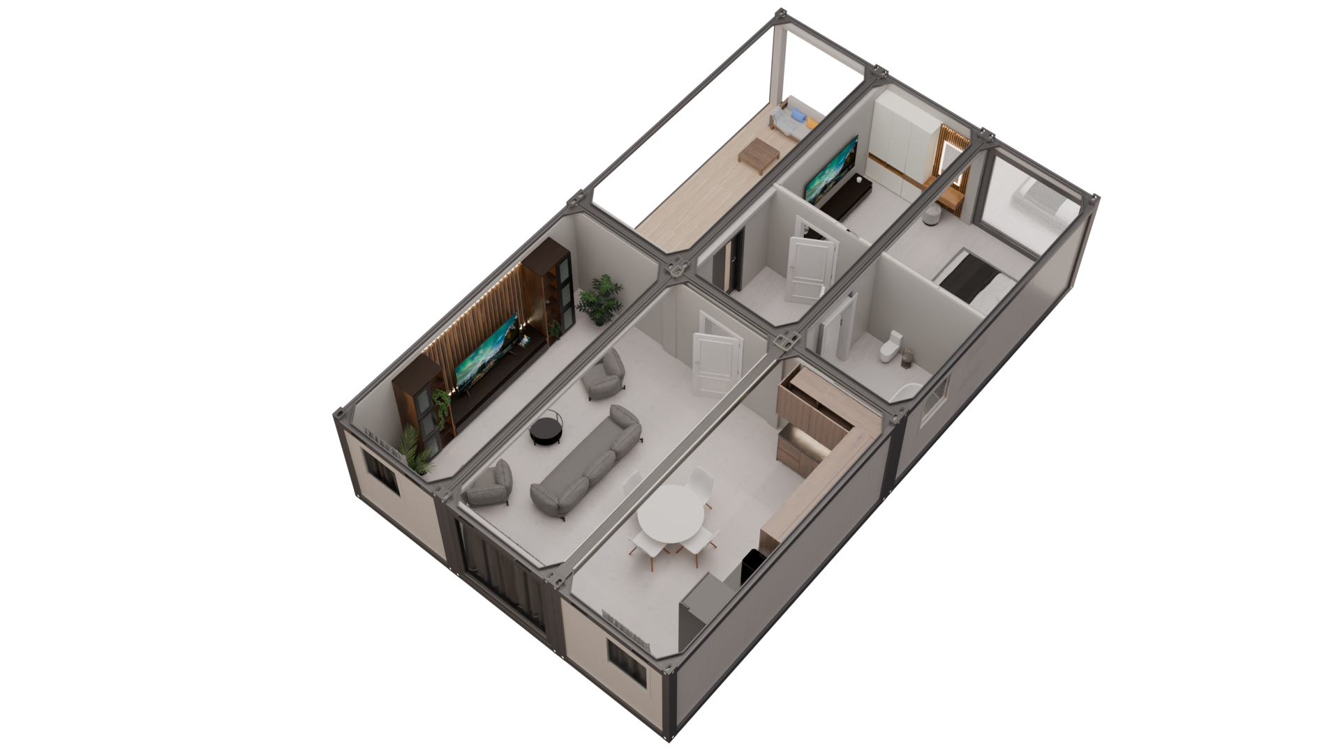 Casă Modulară din 6 Containere cu Terasă – Model 6k