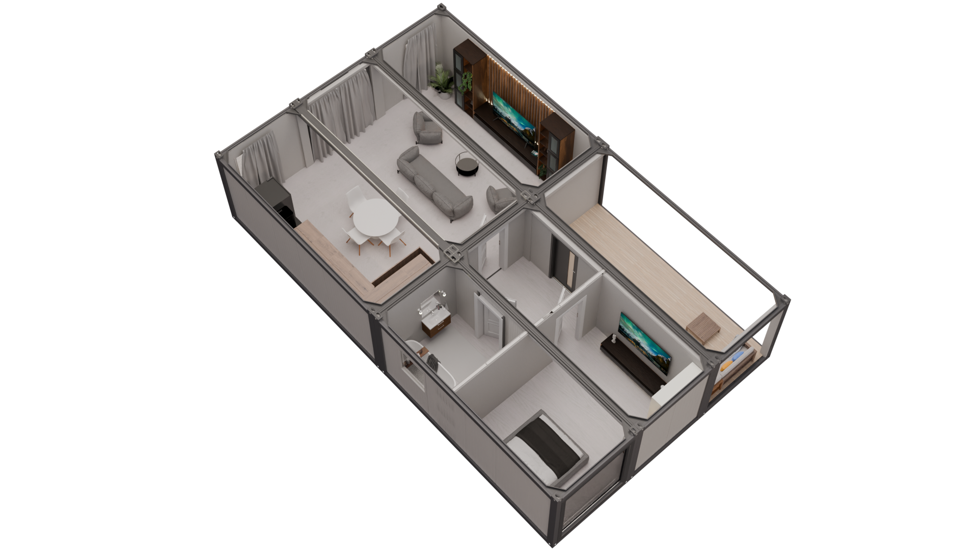 Casă Modulară din 6 Containere cu Terasă – Model 6k
