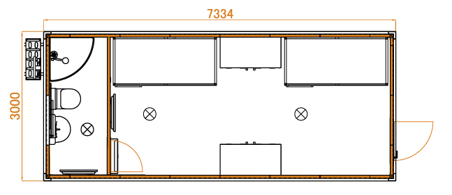 Container PREMIUM XL dormitor cu 1 WC+DUS, 4 paturi/2 dulapuri haine si inaltime 2.75 m