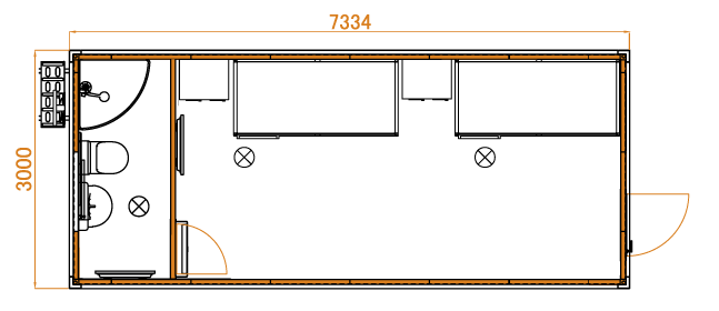 Container PREMIUM XL dormitor cu 1 WC+DUS, 4 paturi/2 dulapuri haine si inaltime 3 m