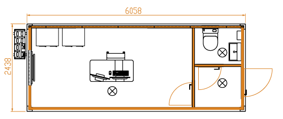 Container standard birou cu 1 WC, 1 masa birou/2 dulapuri si inaltime 2.75 m